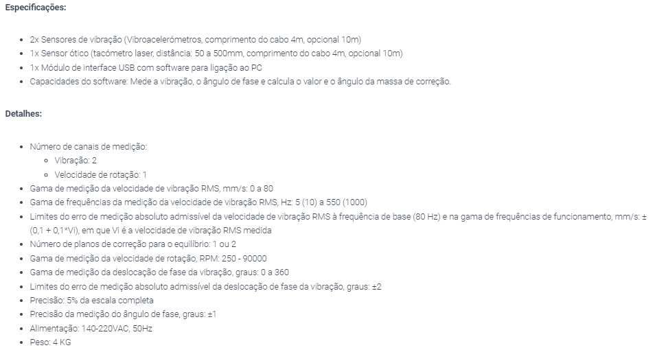 Equilibrador portátil e analisador de vibrações Balanset-1A