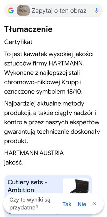 Zestaw sztućców 72 szt Hartmann austria