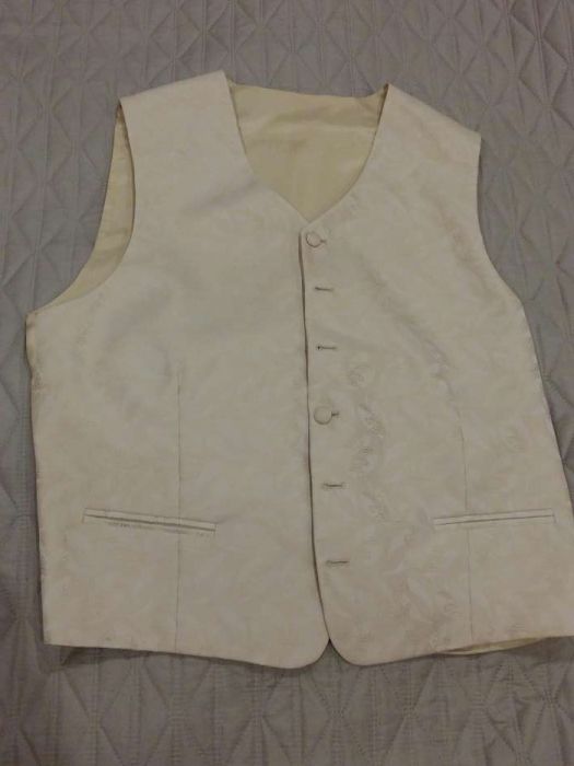 Garnitur weselny z kamizelka marynarka spodnie Lazar ecru 176/48