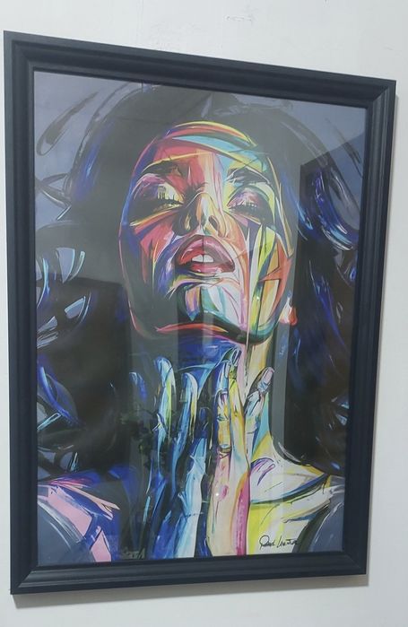 Quadro pintura tela tecido moldura mulher abstrata 57x77 cm