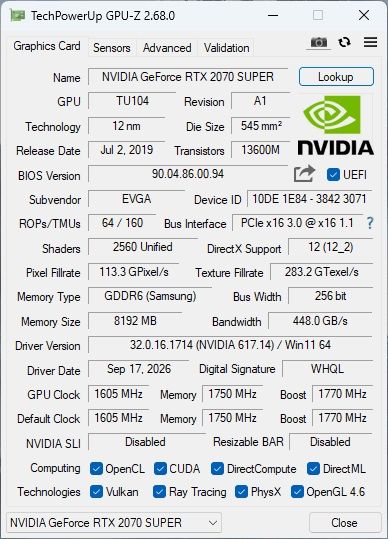 EVGA GeForce RTX 2070 SUPER 8GB GDDR6 — у відмінному стані з США