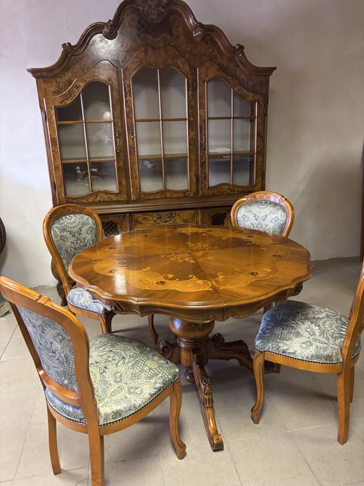 Włoskie meble Selva stylowy zestaw witryna / kredens stół rozkładany + 4 krzesła meble stulowe italy ludwik antyki vintage rokoko