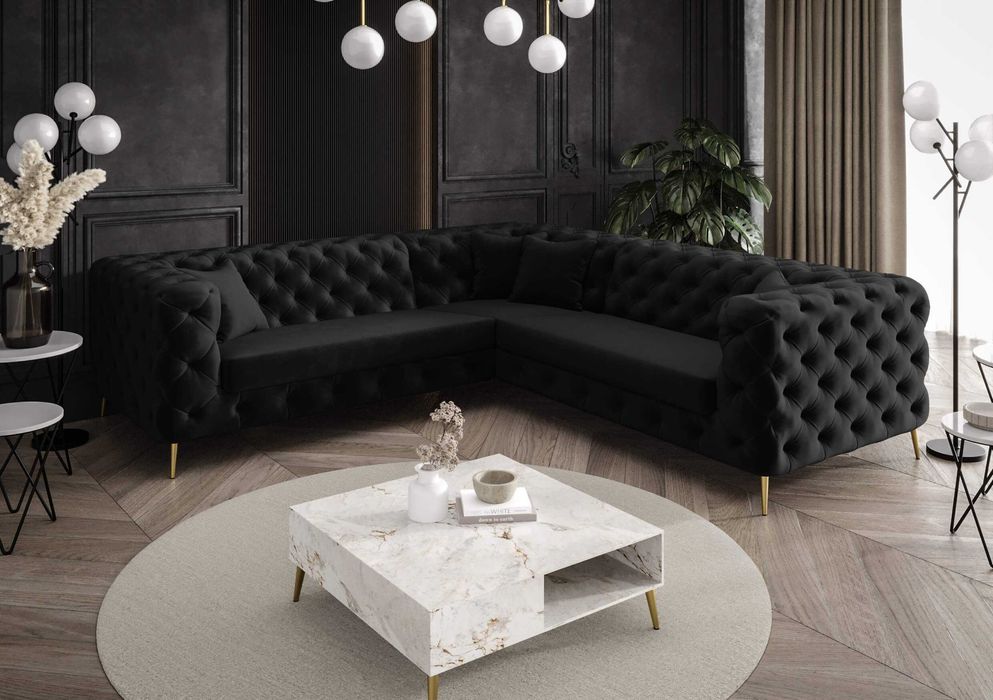 Narożnik Rogówka Chesterfield Pikowany Nowoczesny Elegancki VeroLux