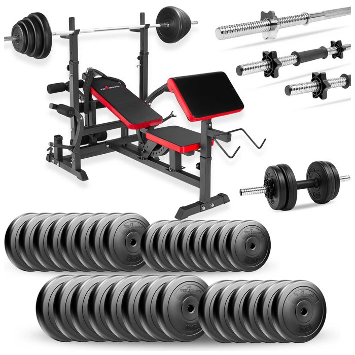 Zestaw do ćwiczeń 190kg ławeczka do ćwiczeń hantle gryf prosty stojaki