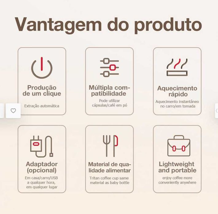 Maquina café portátil Nova - Varias cápsulas - Carro, camping, viagem