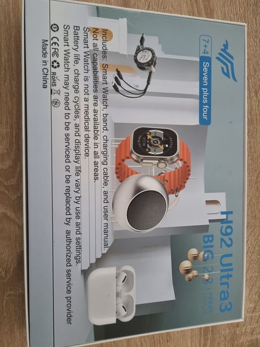 Smartwatch com coluna portatil, carregador , e fones de ouvido. Nunca usado