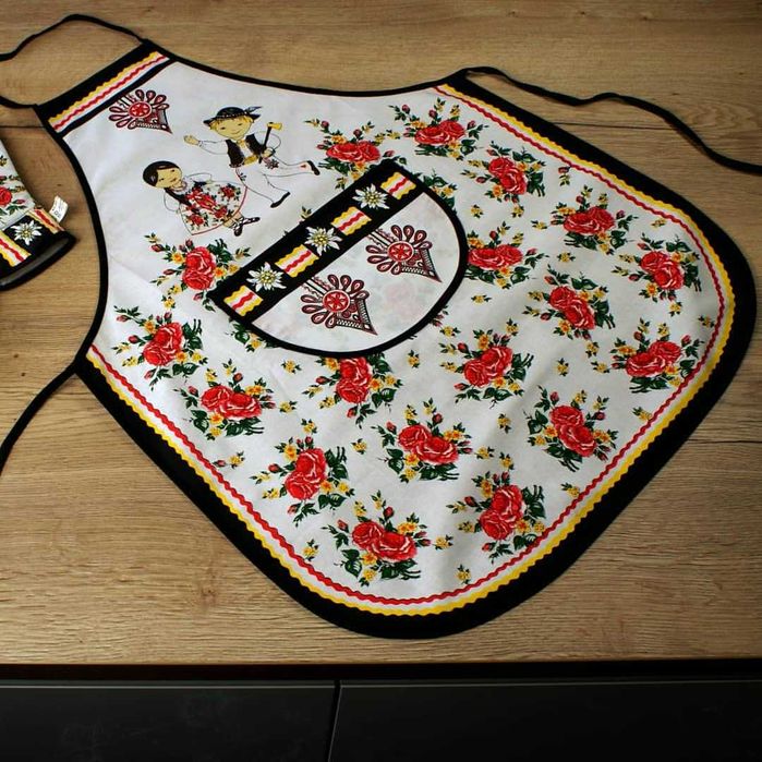 Fartuch Kuchenny Biały Folk w Stylu Podhalańskim Fartuch Góralski