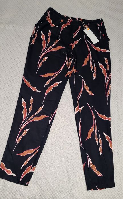 Eleganckie spodnie damskie w kwiatowy wzór print wysoki stan S