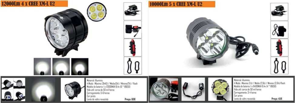 Luz foco lanterna 4xLeds 13000lm + bateria 6400mAh (6 meses garantia)