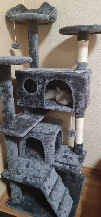 Drapak dla Kota Wielopoziomowy, Stabilny i Komfortowy Ciemnoszary NOWY