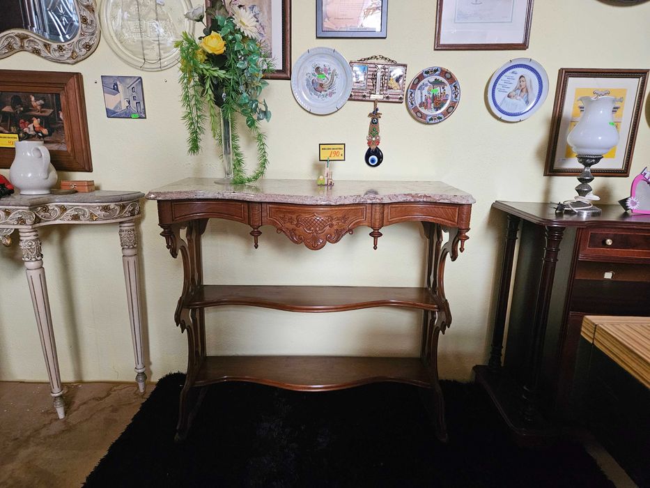 Wooden Console Table with Stone Top - Excellent