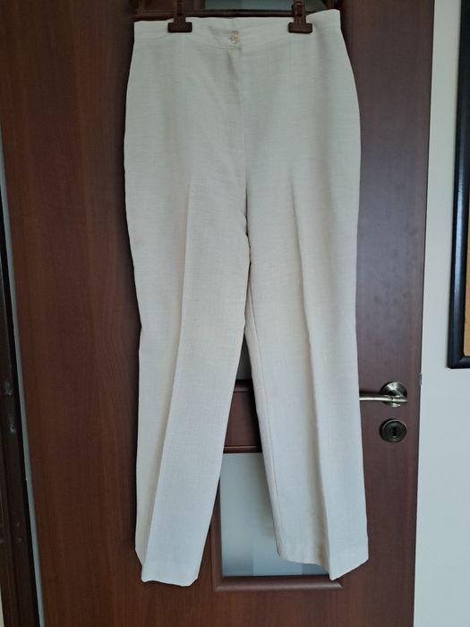 Garnitur damski beżowy szerokie spodnie r.40