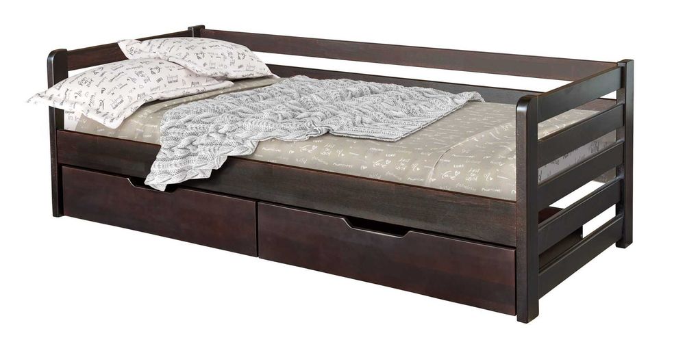 Ліжко двоярусне дерев'яне букове з ламелями двоповерхове горіх, сірий.