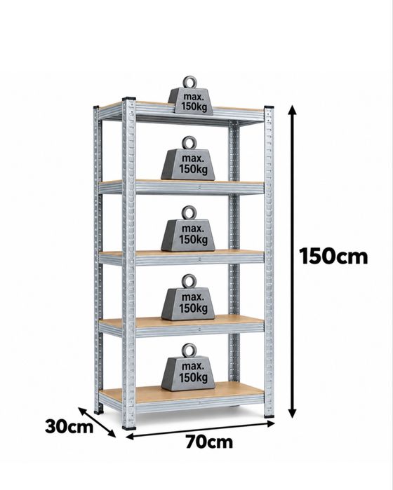 Стелаж металевий PRIMA HOME 5 полиць (150 × 70 × 30 см) для дому гаража складу магазину, Оцинкований
