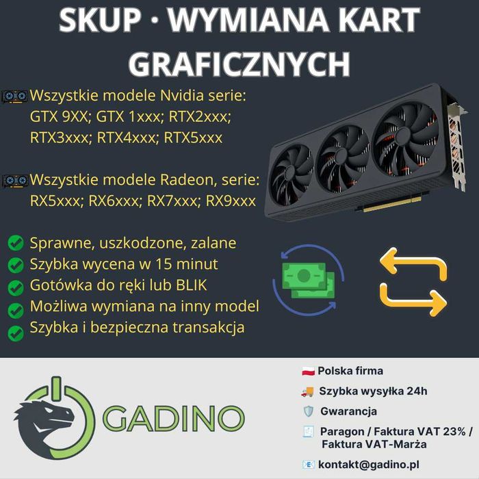 Skup Kart Graficznych | GeForce | Radeon | Sprawne | Uszkodzone | Pokoparkowe