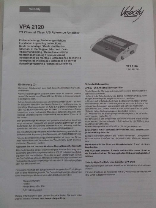 Wzmacniacz  Blaupunkt Velocity VPA 2120