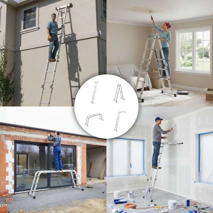 DRABINA PRZEGUBOWA Profesjonalna aluminiowa 4x3 - Wielofunkcyjna 7w1