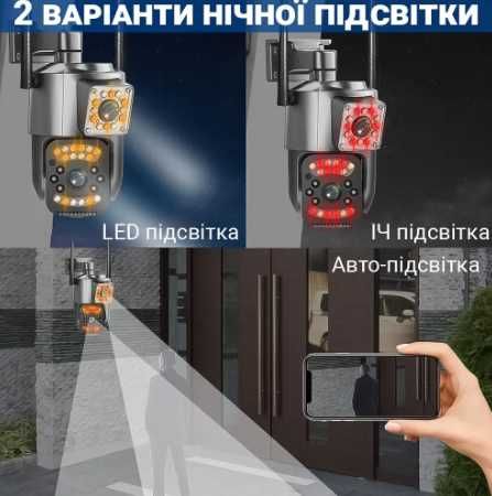 Двойная поворотная уличная WiFi камера видеонаблюдения 2 объектива