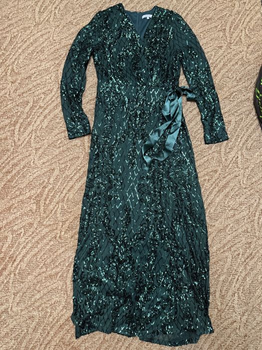 Красивое длинное платье с пайетками / Изумрудна сукня / Оригінал
