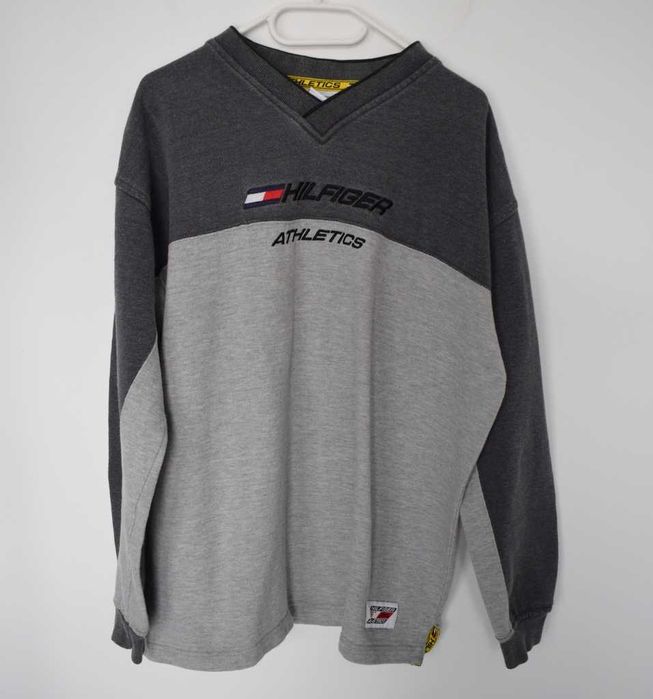 Hilfiger sport athletic vintage szara szeroka bluza vneck m l