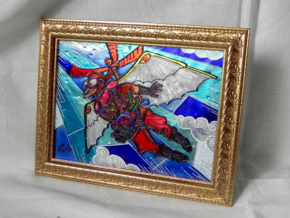 Витражная картина "Авиатор-Икар"