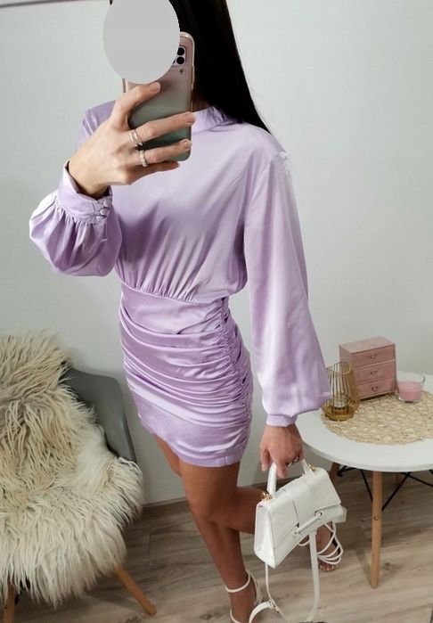 NOWA sukienka drapowana bufiaste rękawy 36 S