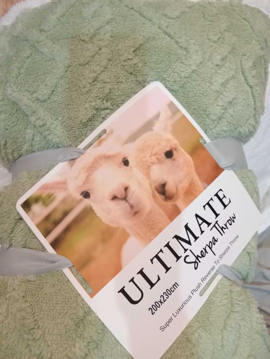 Koc sherpa dwustronny gruby baranek pled narzuta 200x230cm.