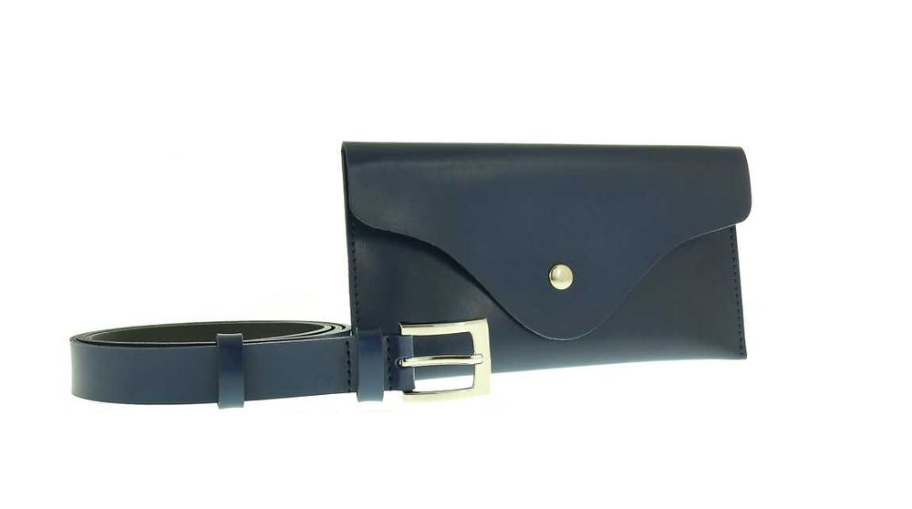 Nerka damska skórzana z paskiem granatowa skóra naturalna PL producent