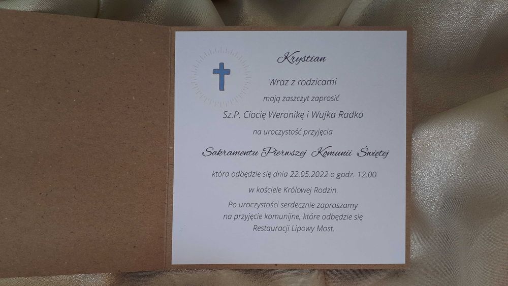 Zaproszenie na Komunię Świętą personalizowane14x14