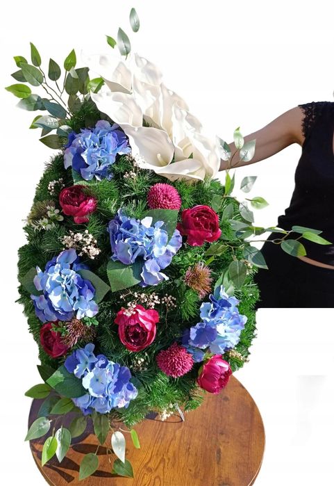Wiązanka stroik kompozycja 120 cm! na grób cmentarz sztuczne kwiaty PREMIUM + szarfa gratis