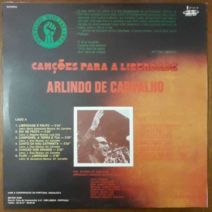 Arlindo de Carvalho disco de vinil "Canções para a liberdade"