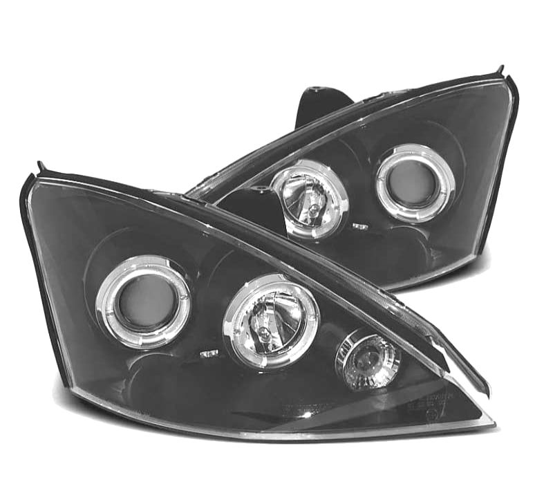 FARÓIS ANGEL EYES LED FORD FOCUS 98-03 FUNDO PRETO