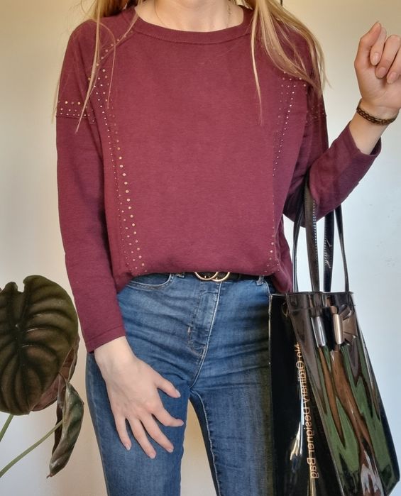 Bordowy Luźny sweter 40/42