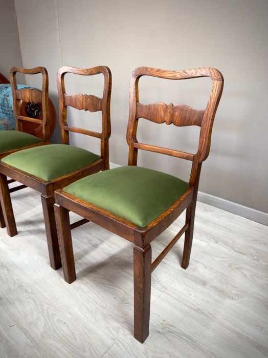 Krzesła Art Deco z lat 30. – komplet 4 sztuk Dąb + orzech