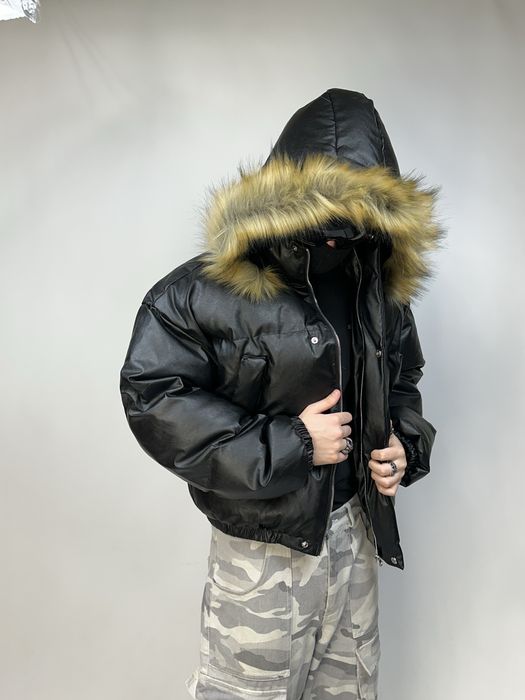 Пуховик с мехом на капишоне черный аляска куртка курточка drill drip L