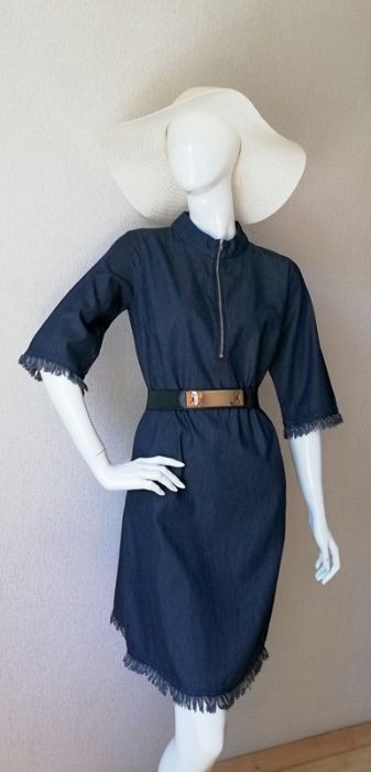 Jeansowa Sukienka Tunika zip 38 M frędzle boho dżinsowa denim