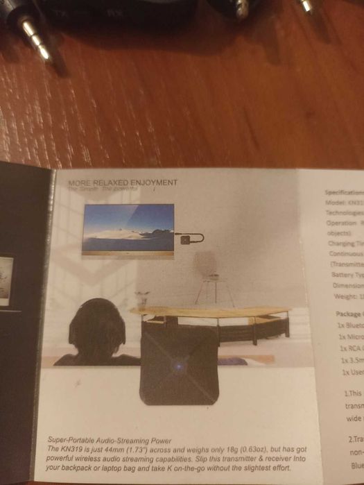 Блютуз Приемник, передатчик аудио AUX KN319 Bluetooth 4.2 Черный