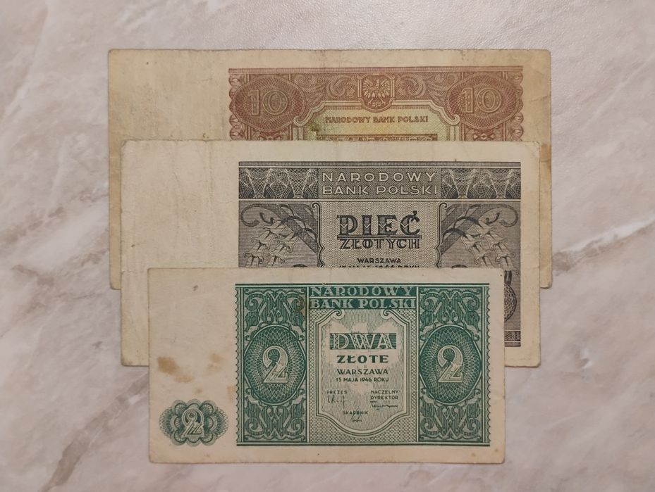 Banknoty Polska - 2,5,10 zł z 1946 r.
