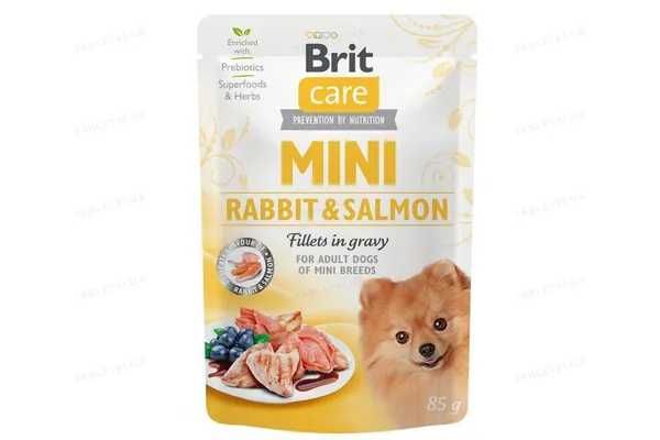 Brit Care МІНІ вологий корм для собак зі смаком філе кролика та лосося в соусі 85г