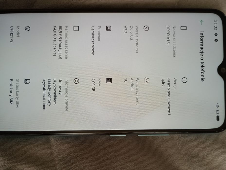 Smartfon /  Oppo a15s 4/64 GB  sprawny jedyna wada