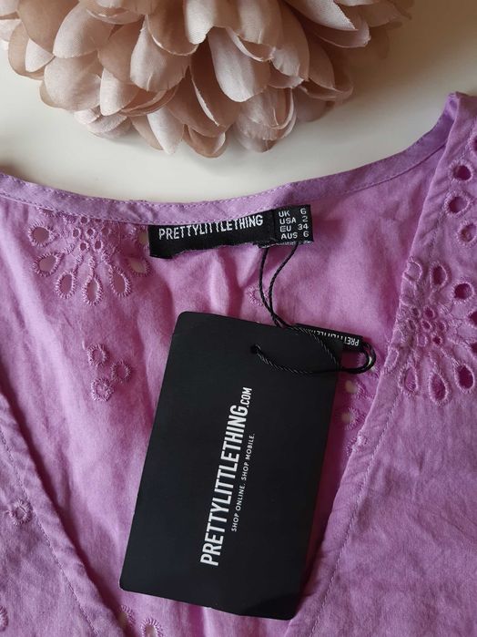 Сиреневый натуральный, ажурный топ на пуговичках prettylittlething