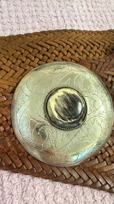 Ремінь шкіряний плетіння широкий з пряжкою