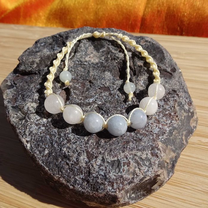 Bransoletka makramowa Akwamaryn Nefryt biały Regulowana