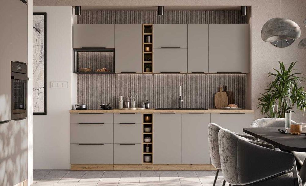 Zestaw mebli kuchennych 255 cm ARIANA SANDGRAU ANTYFINGER 5 kolorów