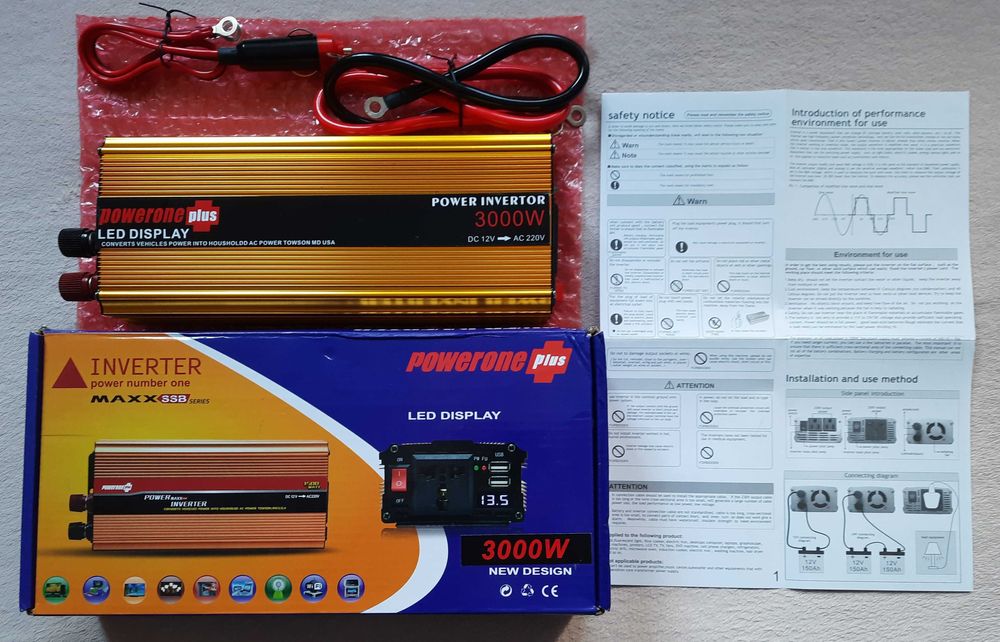 Инвертор 3000W, вход 24V, выход 220V, 2 USB 5V, индикатор входного напряжения (состояние нового, не использовался)