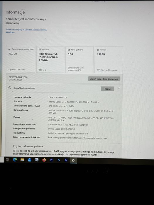 MSI GF75 Thin 32 RAM, SSD 1,3 TB