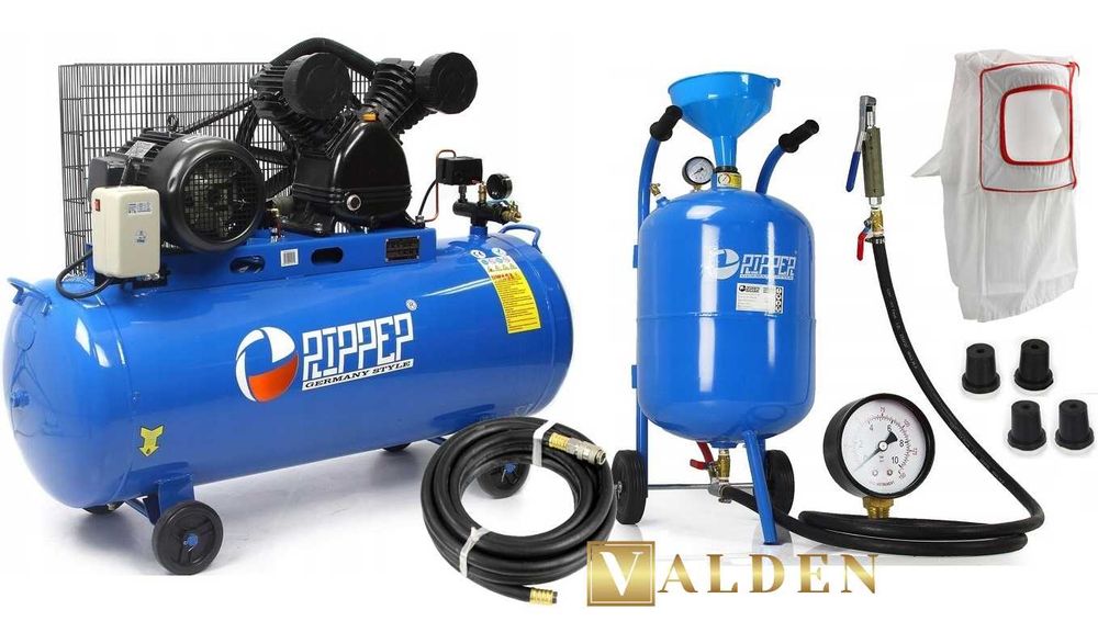 Kompresor 200L 860l/min + piaskarka syfonowa 76L + wąż 10m  10x17 mm