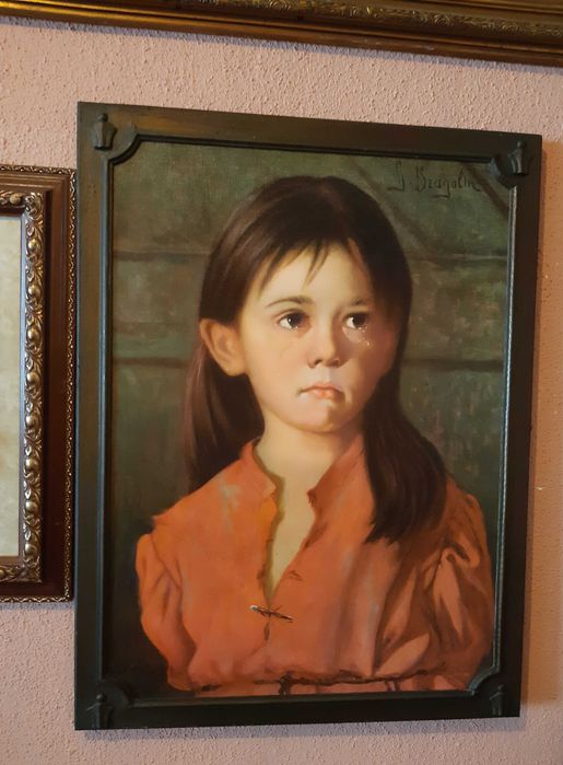 Quadro Antigo "Menina da Lágrima" Giovanni Bragolin