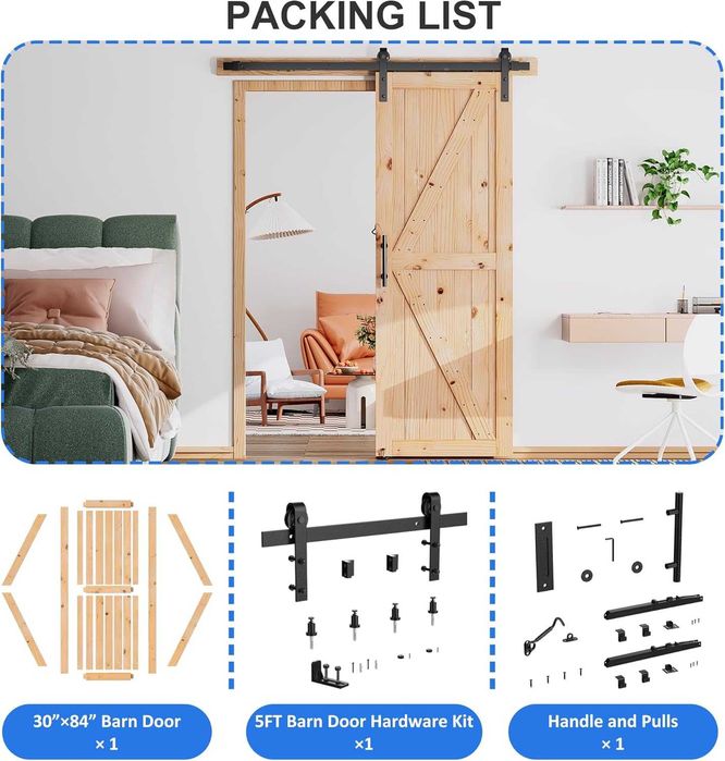 Nowe drewniane drzwi przesuwne / zestaw okuć / 76,2x213,4CM !R1!