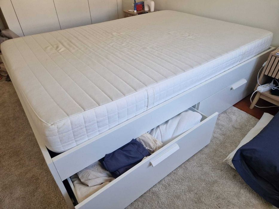 Cama Brimnes + Cabeceira + Colchão + estrado 140x 200